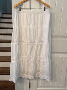 Studio West White Tiered Lace Trim Midi Skirt Plus Size 1X Cottagecore Boho